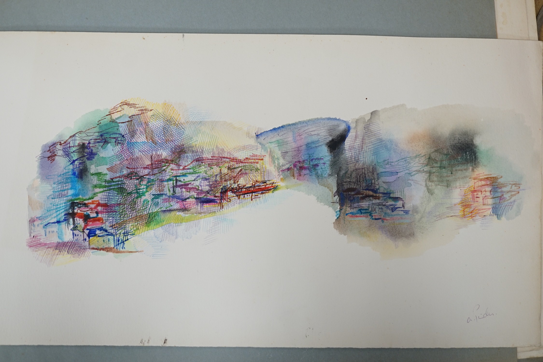 Pinder, folio of assorted ink and watercolour drawings, Figure studies and landscapes, largest 38 x 56cm
